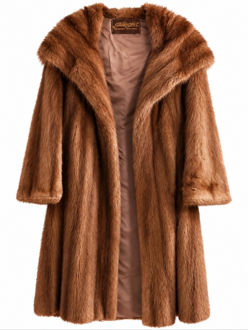 Vintage 1960s Long Hair Beaver Fur Coat Brown Full Length L Estate - Picture 2 of 15